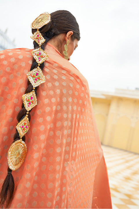 VastraLakshmi Fairytale Peach Soft Banarasi Silk Saree With Exquisite Blouse Piece