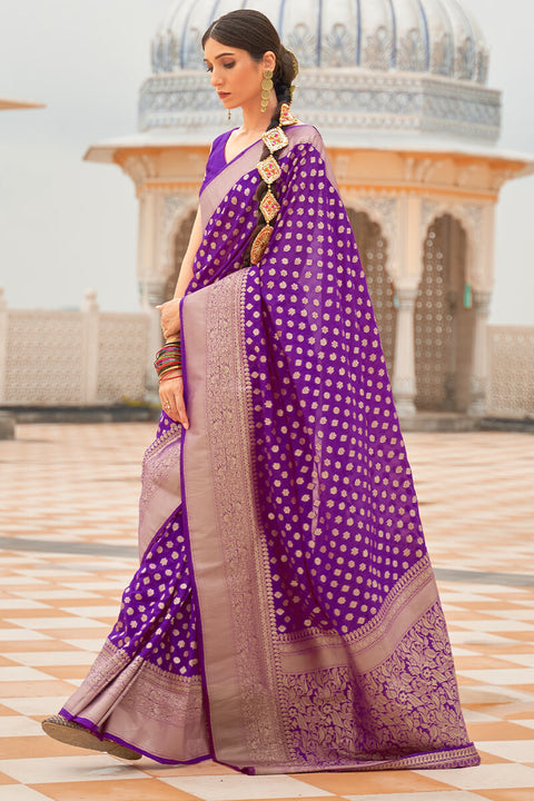 VastraLakshmi Demure Purple Soft Banarasi Silk Saree With Eloquence Blouse Piece