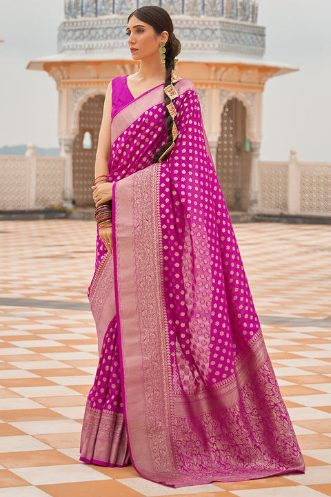 VastraLakshmi Petrichor Magenta Soft Banarasi Silk Saree With Vestigial Blouse Piece