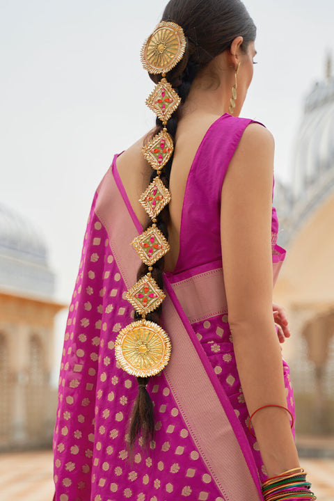 VastraLakshmi Petrichor Magenta Soft Banarasi Silk Saree With Vestigial Blouse Piece