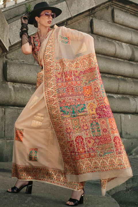 VastraLakshmi Pleasurable Beige Pashmina saree With Resonant Blouse Piece