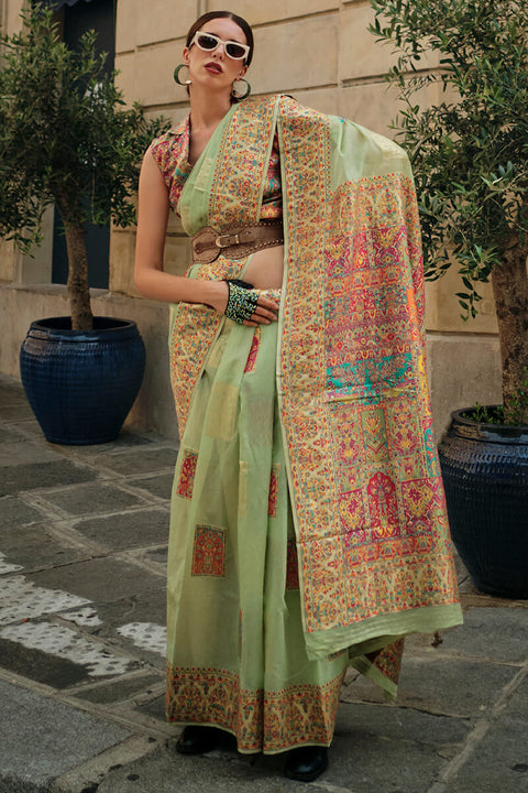 VastraLakshmi Quintessential Pista Pashmina saree With Alluring Blouse Piece