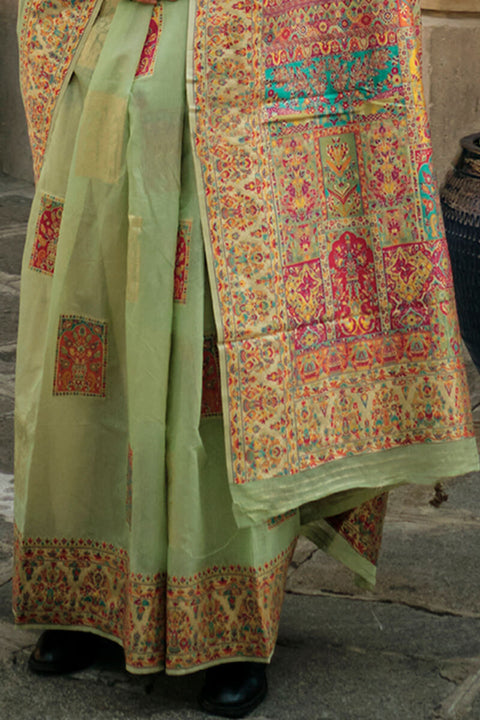 VastraLakshmi Quintessential Pista Pashmina saree With Alluring Blouse Piece