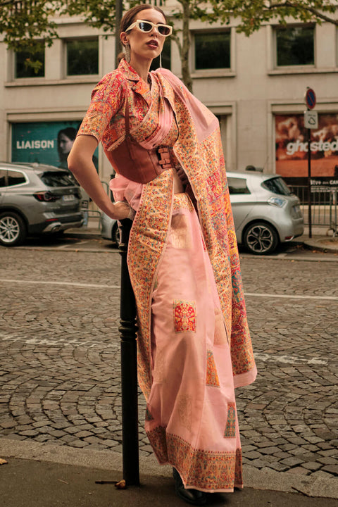 VastraLakshmi Lissome Pink Pashmina saree With Tantalizing Blouse Piece