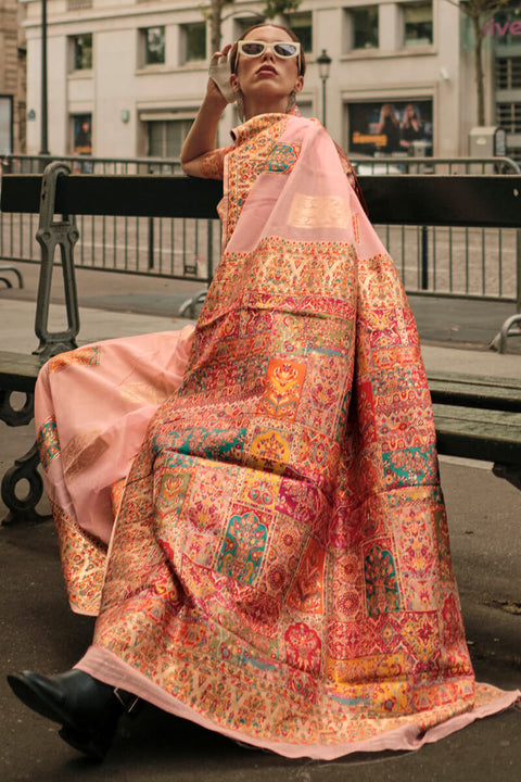 VastraLakshmi Lissome Pink Pashmina saree With Tantalizing Blouse Piece