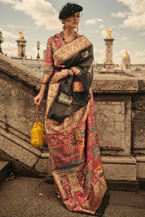 VastraLakshmi Eloquence Black Pashmina saree With Dulcet Blouse Piece