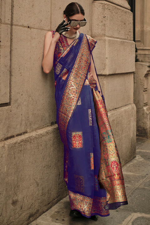 VastraLakshmi Fairytale Royal Blue Pashmina saree With Charismatic Blouse Piece