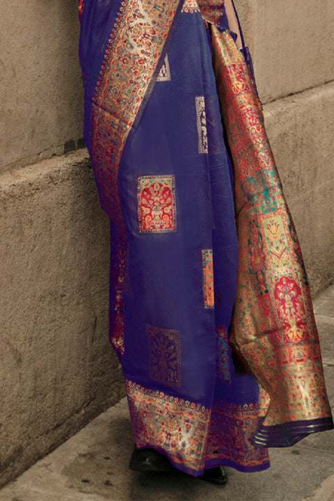 VastraLakshmi Fairytale Royal Blue Pashmina saree With Charismatic Blouse Piece