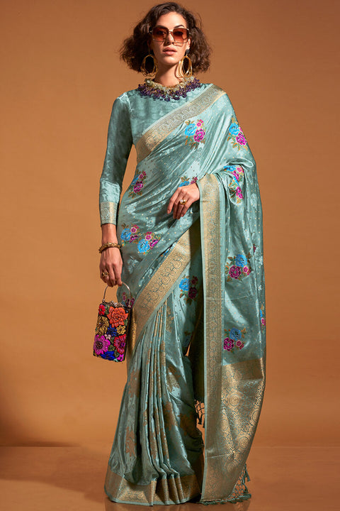 VastraLakshmi Prominent Sky Banarasi Satin Silk Saree With Glorious Blouse