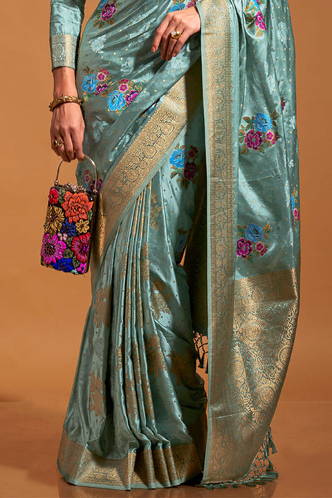 VastraLakshmi Prominent Sky Banarasi Satin Silk Saree With Glorious Blouse