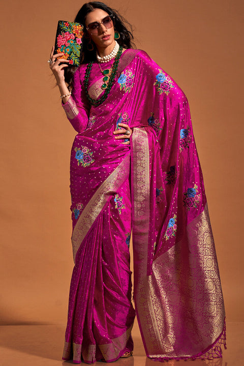 VastraLakshmi Excellent Dark Pink Banarasi Satin Silk Saree With Efflorescence Blouse