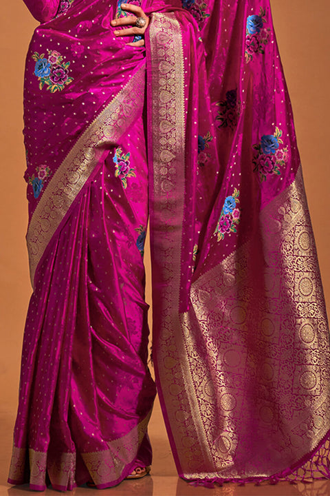 VastraLakshmi Excellent Dark Pink Banarasi Satin Silk Saree With Efflorescence Blouse