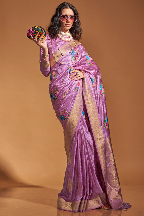 VastraLakshmi Scrumptious Lavender Banarasi Satin Silk Saree With Unequalled Blouse