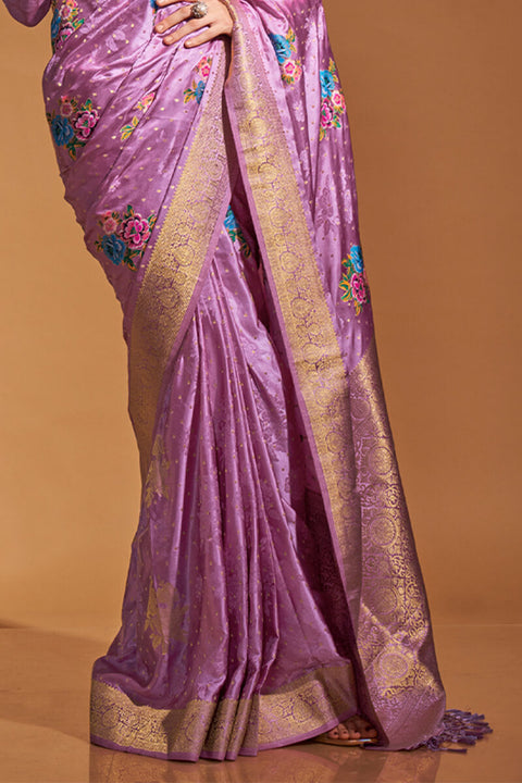 VastraLakshmi Scrumptious Lavender Banarasi Satin Silk Saree With Unequalled Blouse