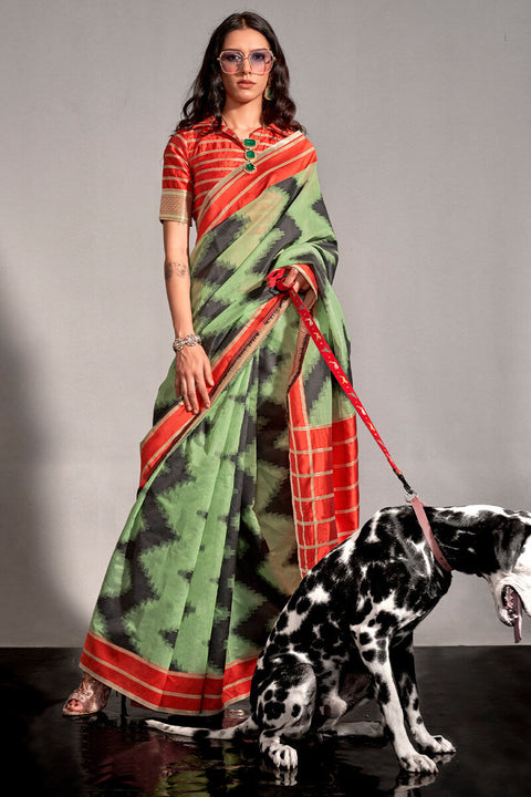 VastraLakshmi Ideal Pista Digital Printed Soft Silk Saree With Palimpsest Blouse Piece