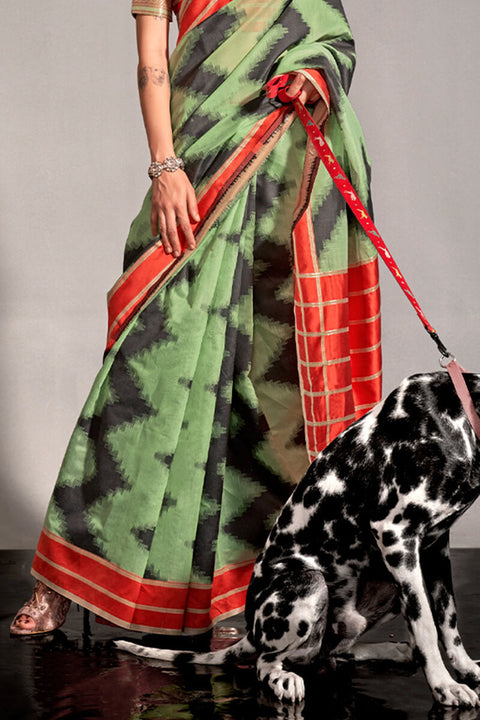 VastraLakshmi Ideal Pista Digital Printed Soft Silk Saree With Palimpsest Blouse Piece