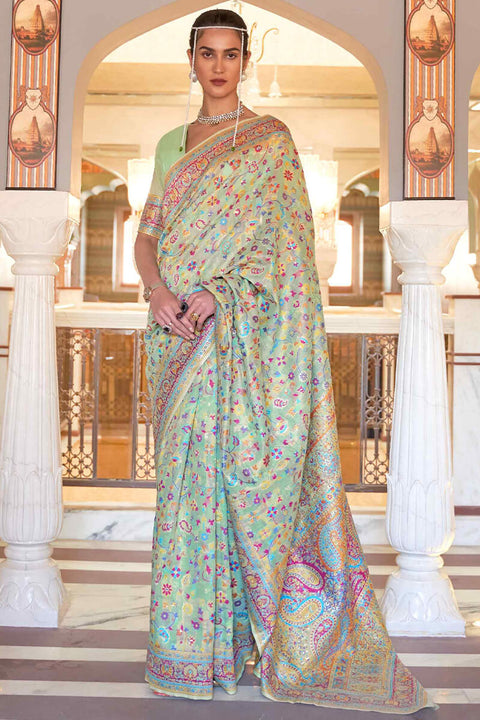 VastraLakshmi Mesmeric Pista Pashmina saree With Hypnotic Blouse Piece