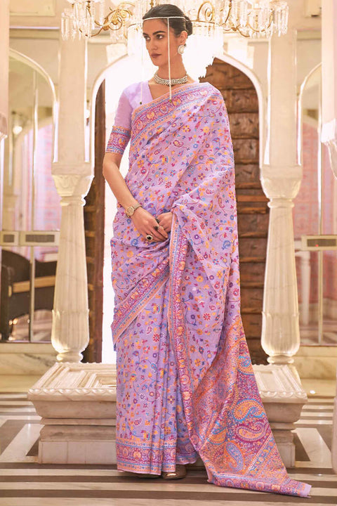 VastraLakshmi Evanescent Lavender Pashmina saree With Forbearance Blouse Piece