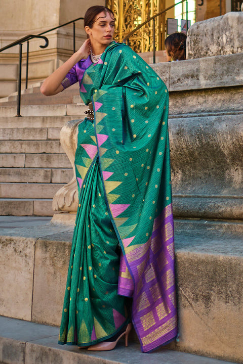 VastraLakshmi Flattering Rama Soft Banarasi Silk Saree With Mesmerising Blouse Piece