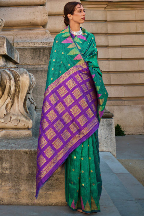 VastraLakshmi Flattering Rama Soft Banarasi Silk Saree With Mesmerising Blouse Piece