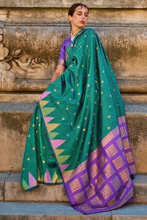 VastraLakshmi Flattering Rama Soft Banarasi Silk Saree With Mesmerising Blouse Piece