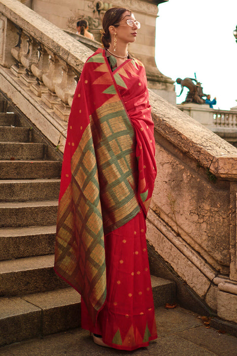 VastraLakshmi Outstanding Red Soft Banarasi Silk Saree With Girlish Blouse Piece