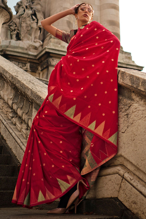 VastraLakshmi Outstanding Red Soft Banarasi Silk Saree With Girlish Blouse Piece