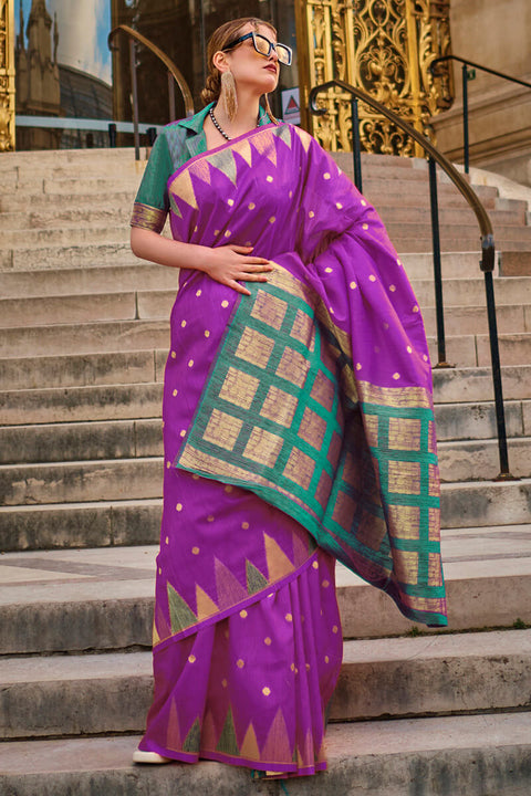 VastraLakshmi Chatoyant Purple Soft Banarasi Silk Saree With Elision Blouse Piece