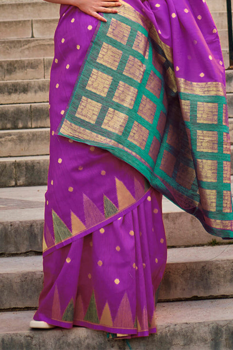 VastraLakshmi Chatoyant Purple Soft Banarasi Silk Saree With Elision Blouse Piece