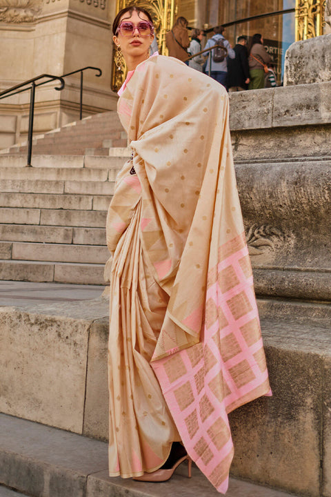 VastraLakshmi Lagniappe Beige Soft Banarasi Silk Saree With Ratatouille Blouse Piece