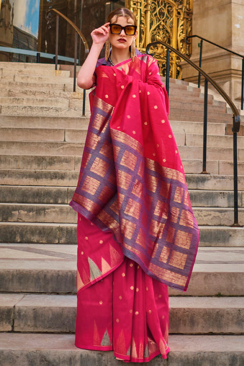 VastraLakshmi Confounding Magenta Soft Banarasi Silk Saree With Artistic Blouse Piece