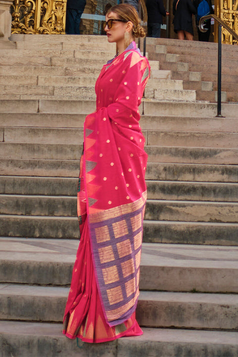 VastraLakshmi Confounding Magenta Soft Banarasi Silk Saree With Artistic Blouse Piece