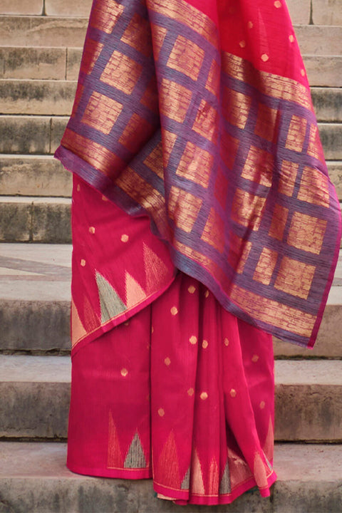 VastraLakshmi Confounding Magenta Soft Banarasi Silk Saree With Artistic Blouse Piece