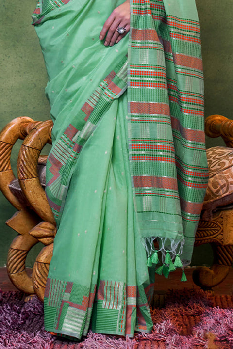 VastraLakshmi Trendy Sea Green Cotton Silk Saree With Sizzling Blouse Piece