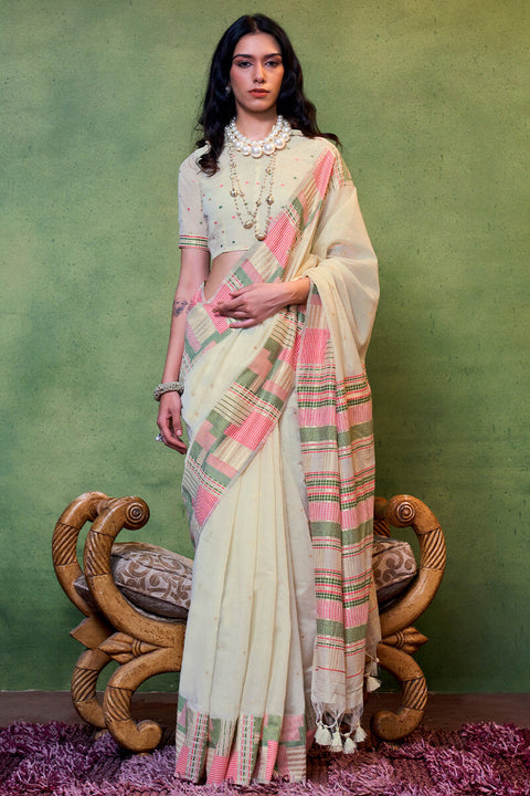 VastraLakshmi Unique Beige Cotton Silk Saree With Intricate Blouse Piece