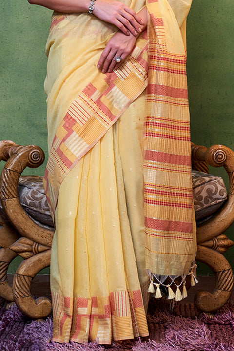 VastraLakshmi Engrossing Yellow Cotton Silk Saree With Prominent Blouse Piece