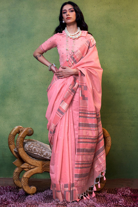 VastraLakshmi Flameboyant Pink Cotton Silk Saree With Fancifull Blouse Piece