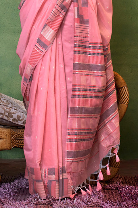 VastraLakshmi Flameboyant Pink Cotton Silk Saree With Fancifull Blouse Piece