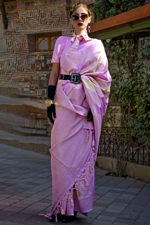 VastraLakshmi Capricious Lavender Soft Banarasi Silk Saree With Precious Blouse Piece