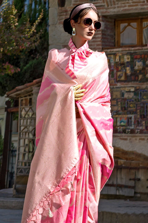 VastraLakshmi Elegant Baby Pink Soft Banarasi Silk Saree With Jazzy Blouse Piece