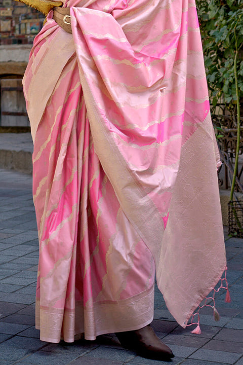 VastraLakshmi Elegant Baby Pink Soft Banarasi Silk Saree With Jazzy Blouse Piece