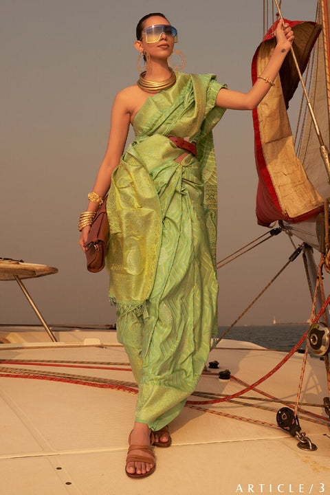 VastraLakshmi Desuetude Green Soft Banarasi Silk Saree With Ephemeral Blouse Piece