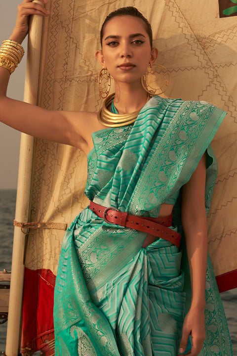 VastraLakshmi Devastating Sea Green Soft Banarasi Silk Saree With Sumptuous Blouse Piece