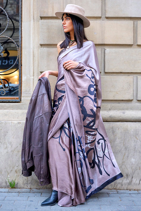 VastraLakshmi Confounding Lavender Digital Printed Satin Silk Saree With Serendipity Blouse Piece