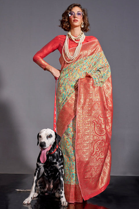 VastraLakshmi Moiety Pista Pashmina saree With Pleasurable Blouse Piece