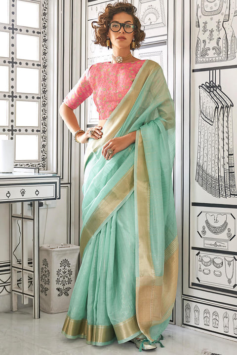 VastraLakshmi Incredible Turquoise Soft Silk Saree With Petrichor Blouse Piece