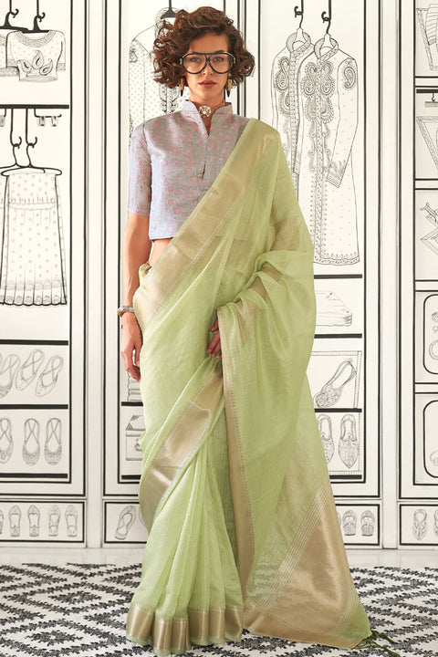 VastraLakshmi Delightful Pista Soft Silk Saree With Jazzy Blouse Piece