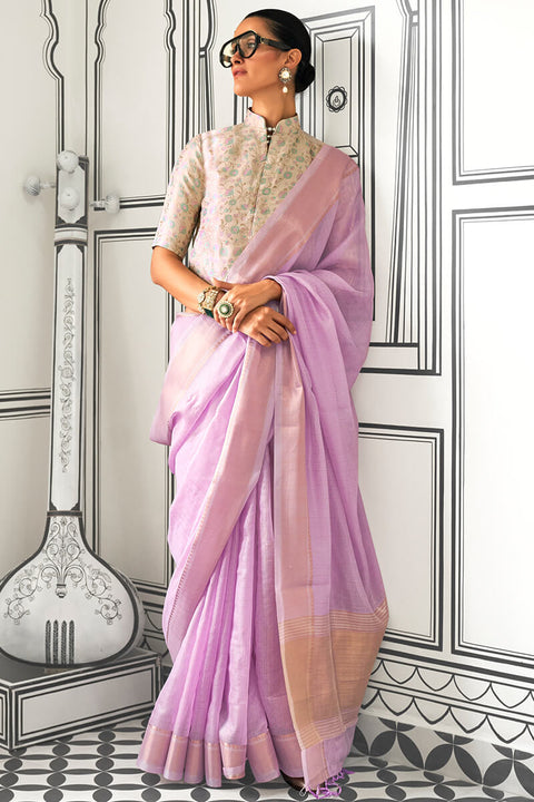 VastraLakshmi Entrancing Lavender Soft Silk Saree With Brood Blouse Piece