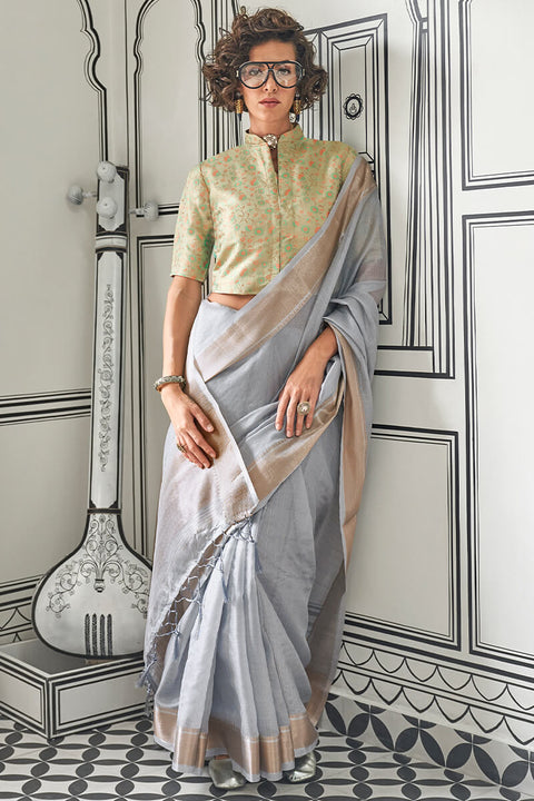 VastraLakshmi Luxuriant Grey Soft Silk Saree With Vivacious Blouse Piece