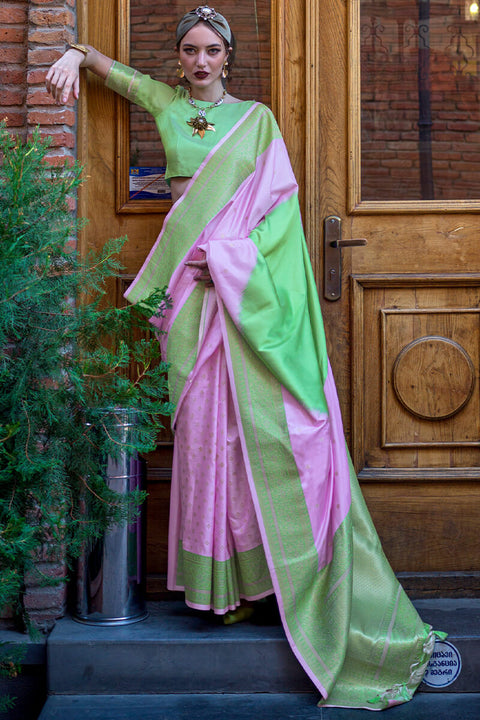 VastraLakshmi Conflate Firozi Soft Banarasi Silk Saree With Ephemeral Blouse Piece